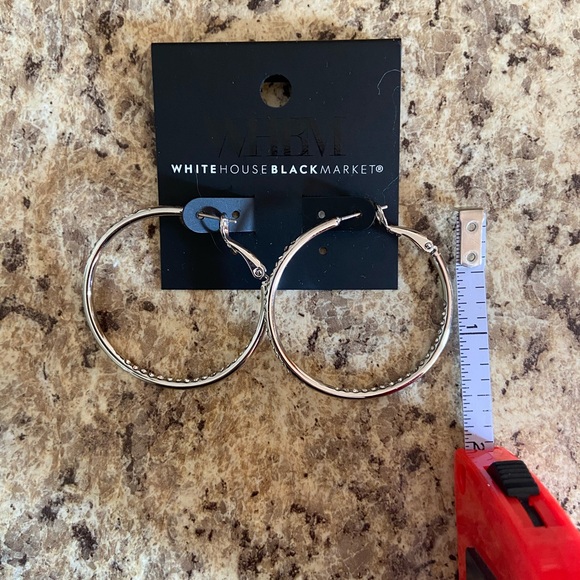 White House Black Market Sparkle Silver Hoop Earrings - Picture 7 of 8